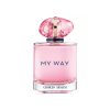 Giorgio Armani My Way Nectar Eau de Parfum bottle in soft pink glass with gold accents displayed on a white background.