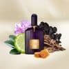 Tom Ford Velvet Orchid Eau de Parfum bottle styled with orchid flowers, honeycomb, bergamot, and dark woods representing fragrance notes