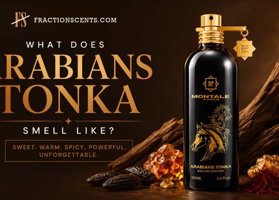 Luxury featured image for Montale Arabians Tonka Eau de Parfum with glossy black and gold perfume bottle, warm amber lighting, oud wood, saffron, tonka bean accents, and premium niche fragrance editorial design for FractionScents article “What Does Arabians Tonka Smell Like?