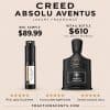 Luxury Creed Absolu Aventus perfume with sample and full bottle.