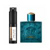 Stylish blue Versace Eros perfume bottle with intricate design details.