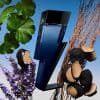 Stylish blue perfume bottle with natural elements for Bad Boy Cobalt.